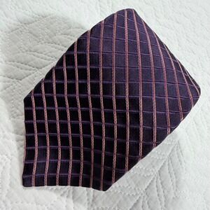 Vintage Ike Behar‎ Mens Purple Plaid 100% Silk Necktie Hand made USA Business